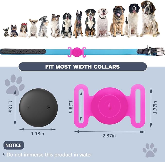 GPS Tracker for Dogs, Mini GPS Cat Tracker, IPX8 Waterproof GPS Trackers for Cats with Holder, No Monthly Fee, Work with Apple Find My(iOS Only), Smart Trackers for Dogs-YGPink-4