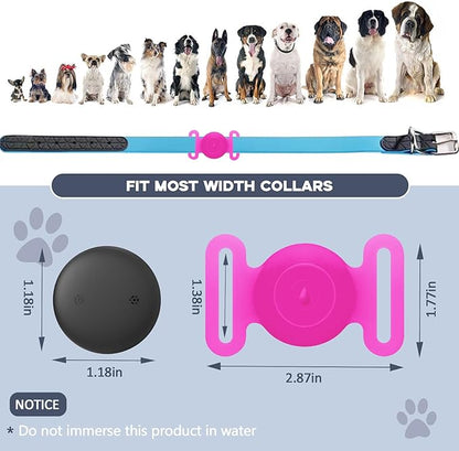 GPS Tracker for Dogs, Mini GPS Cat Tracker, IPX8 Waterproof GPS Trackers for Cats with Holder, No Monthly Fee, Work with Apple Find My(iOS Only), Smart Trackers for Dogs-YGPink-3