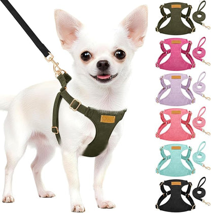SlowTon Dog Harness Small Sized Dog - Soft XXS Dog Harness and Leash Set No Pull No Chock, Adjustable Lightweight Puppy Harness for XS Small Medium Dogs Cats (Solid Military Green, XS)