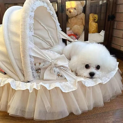 Elegant Pet Bed with Ruffles, Cradle Bed for Small Dogs Puppy Kitten Luxury Bed Sofa (L 25.6''Lx21.7''Wx17.3''Th, Fluffy Marigold)