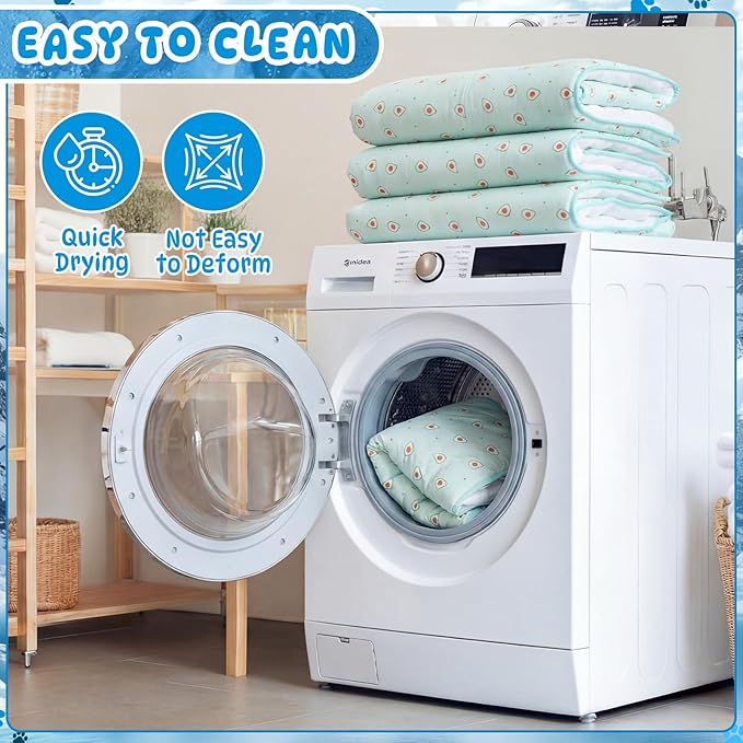 DoubleFill 4 Pack Cooling Dog Mats with Supportive Pillow 15.7" x 23.6" Self Cooling Dog Pads Ice Silk Washable Pet Cool Mat Summer Cat Sleeping Pad with Storage Bag for Crate Bed Floor (Small, Green)