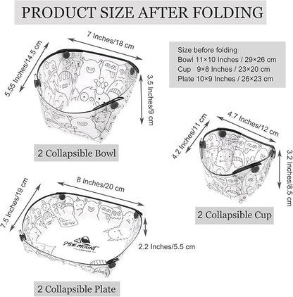 MIUPOO Collapsible Bowl Plate Cup Set,Portable Mess Kit,Food Grade Material Free Folding Plate for Lunch Family Picnic,Collapsible Set of 6, 3 Sizes