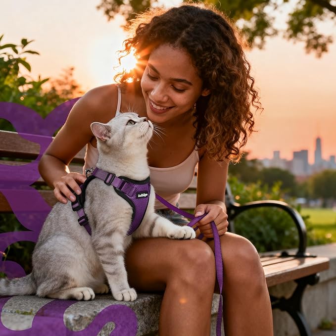 rabbitgoo Cat Harness and Leash for Walking, Escape Proof Soft Adjustable Vest Harnesses for Cats, Easy Control Breathable Reflective Strips Jacket, Purple, XS