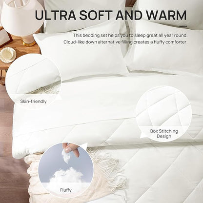 Love's cabin Twin Comforter Set Ivory, 5 Pieces Twin Bed in a Bag, All Season Bedding Sets with 1 Comforter, 1 Flat Sheet, 1 Fitted Sheet, 1 Pillowcase and 1 Pillow Sham