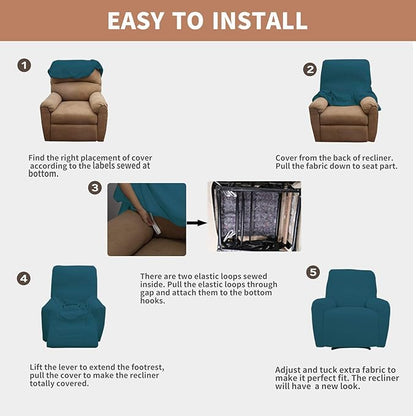 Easy-Going 100% Waterproof Recliner Cover, Dual Waterproof Couch Cover for Recliner, 1- Piece Jacquard Sofa Cover, Leakproof Sofa Slipcover for Kids, Pets, Dog and Cat (Recliner, Peacock Blue)