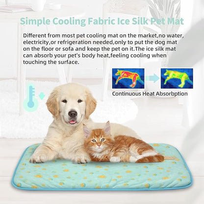 NWK Pack of 4 Pet Cooling Mat for Large Dogs -Q-Max>0.345 Ice Silk Cooling Mat for Dogs & Cats Portable & Washable Pet Cooling Blanket for Summer (4pcs, Green Fruit, 39'' X 27'' X 0.3'')