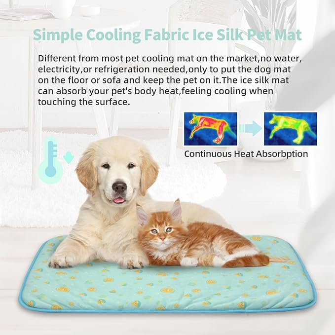 NWK Pack of 4 Pet Cooling Mat -Q-Max>0.345 Ice Silk Cooling Mat for Dogs & Cats Portable & Washable Pet Cooling Blanket, Car Seats, Beds for Summer (4pcs, Green Fruit, 20'' X 16'' X 0.3'')