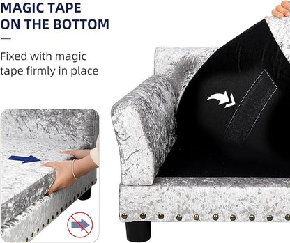 BingoPaw Large Dog Sofa Couch: Luxury Extra Large Pet Couch Made by Deluxe Tufted Velvet - European Court Style Doggy Chaise Daybed with Attached Cushion for Giant Breed Dogs up to 120lbs