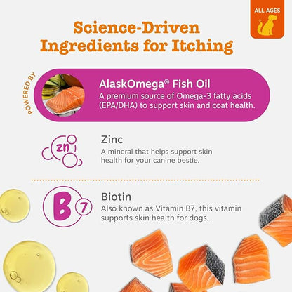 Zesty Paws Itch Relief for Dogs - for Itching Skin & Coat Health - Omega-3 Fish Oil with EPA & DHA - Dog Bites Supplement with Vitamin C & E for Antioxidant Support - Chicken Flavor - 50 Count