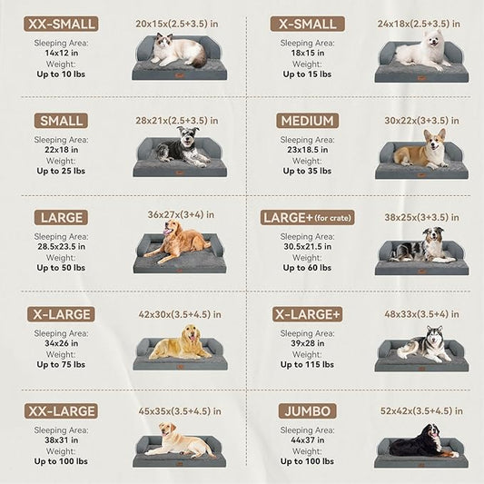 Large Dog Bed Orthopedic Washable - Beds Bolster - Extra XL XLarge Big Dogs - Memory Foam Couch Sofa - Waterproof with Removable Cover - Dark Grey Dog Bed