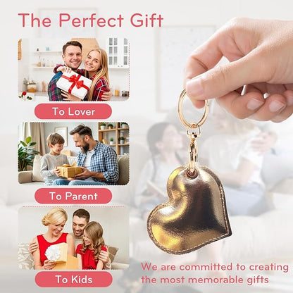 Leather Charm Keychain Holder Case Compatible with AirTag,Cute Protective Heart-Shaped Cover with Luxe Ring Clip,Finder GPS Tracker Case for Wallet Keys,Bag,Pets(Golden)