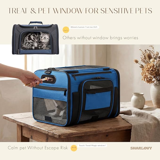 Top and Side Expandable Pet Carrier with Treat & Pet Window,18x11x11 Inch Delta American United Airline Approved,Soft-Sided Dog Carrier for Small Dogs and Cats,Travel Cat Carrier with Self-Locking