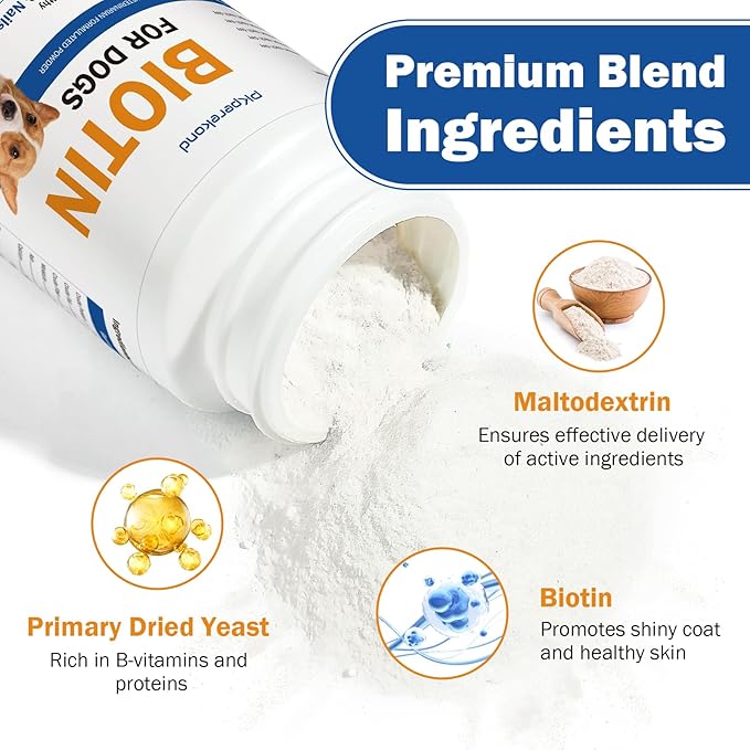 Biotin for Dogs, Supports Shiny Coat and Healthy Skin, Strengthens Dog Nails, Biotin Powder Supplement for Dog Shedding, Dry Skin Relief for Dogs, 6 oz