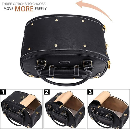 PetsHome Dog Carrier Purse, Pet Carrier, Foldable Waterproof Premium PU Leather Pet Travel Portable Bag Carrier for Cat and Small Dog Home & Outdoor Small Black