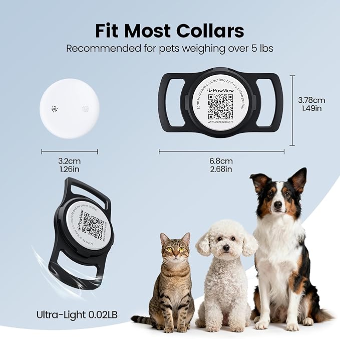 Smart Dog Tracker for Collar, for iOS & Android, Pet Location Tracker with Holder, No Monthly Fee, Real-Time Location Updates, IPX6 Waterproof, 365 Days Battery Life, GPS Dog Tracker, Black