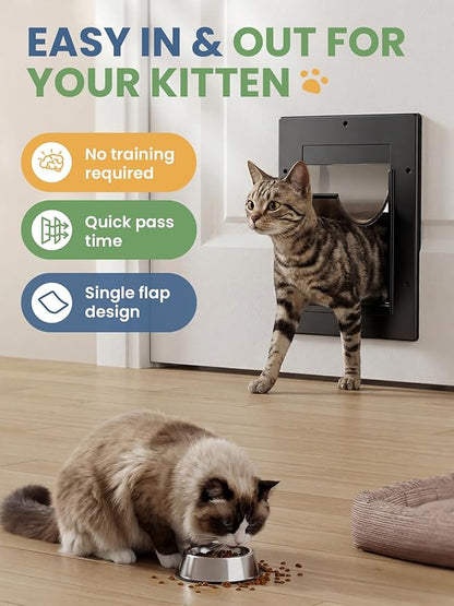 Cat Door, Cat Door Interior Door with Soft Magnetic Flaps, Sliding Panel Closure, Telescoping Tunnel, Easy DIY Installation Kitty Door, Exterior Cat Doors for Cats Up to 20 lbs, Black