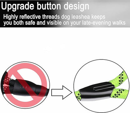 6 FT Dog Leash, Heavy Duty Rope Dog Leashes, Strong Training Dogs Leash with Comfortable Padded Handle and Highly Reflective Threads for Small Medium and Large Dogs, (Green)