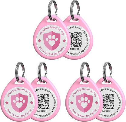 Dog Tags Personalized, QR Code Pet ID Tags for Dog Collar, Online Profile, Scan Location Alerts, Pink