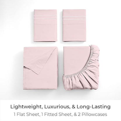 Mellanni California King Sheets Set - 4 PC Iconic Collection Bedding - Hotel Luxury, Extra Soft, Cooling Bed Sheets - Wrinkle, Fade, Stain Resistant (Cal King, Blush Pink)