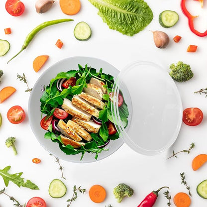 Set of 4 Plastic Prep Bowls with Lids，Microwave and Dishwasher Safe,Ideal for Baking, Prepping, Cooking and Serving Food (White)
