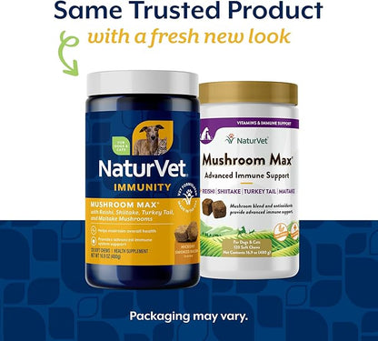NaturVet Mushroom Max Advanced Immune Support Dog Supplement – Helps Strengthen Immunity, Overall Health for Dogs – Includes Shitake Mushrooms, Reishi, Turkey Tail – 120 Ct.