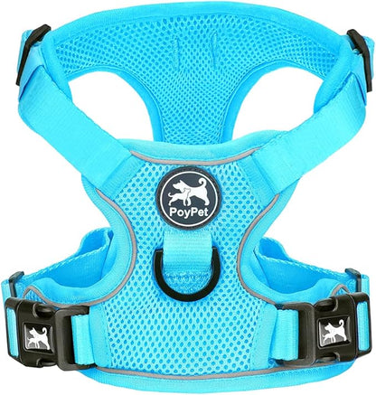 PoyPet Reflective Soft Breathable Mesh Dog Harness No Choke Double Padded Vest Adjustable(Light Blue,XL)