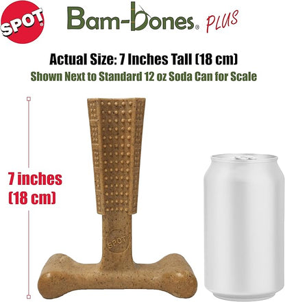 SPOT Bam-Bones Plus Coffee Wood T-Bone Dog Chew Toy, Chicken Flavor, Nylon and Coffee Wood Fiber Blend, Durable Chew for Heavy Chewers and Dogs Under 90 lbs, Non-Splintering Dental Chew, 7 Inch