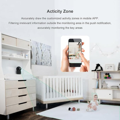 Indoor Camera,2K Cameras for Home Security with App Motion Detection Auto Tracking Alarm Live Notice Schedule Default Location,Pet Camera with Night Vision,2.4 GHz,Black