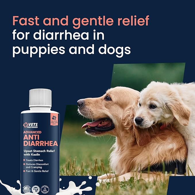 Vets Preferred Anti-Diarrhea & Gas Relief for Dogs – Kaolin Formula to Soothe Upset Stomach & Support Digestive Health – All Breed & Size Dogs – 8 fl oz Liquid – Made in USA