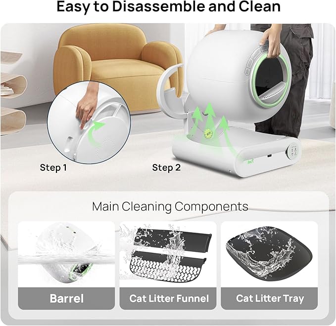 Self Cleaning Litter Box, 2026 Upgraded Automatic Cat Litter Box, Includes 2 roll Liners, 65L+9L Large Capacity Box Robot, Suitable for Medium Cats and Kittens, APP Control - Green