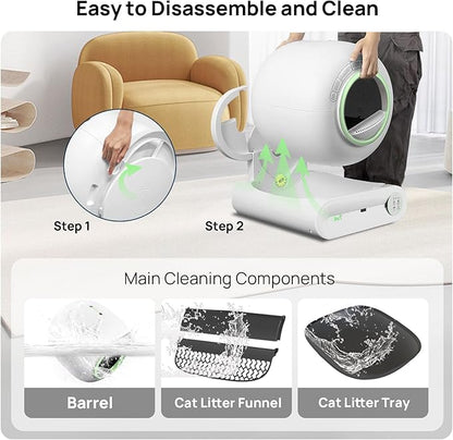 Self Cleaning Litter Box, 2026 Upgraded Automatic Cat Litter Box, Includes 2 roll Liners, 65L+9L Large Capacity Box Robot, Suitable for Medium Cats and Kittens, APP Control - Green