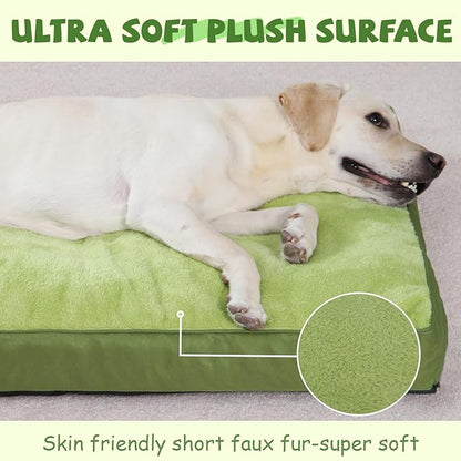 Dog Crate Bed Waterproof Deluxe Plush Dog Beds with Removable Washable Cover Anti-Slip Bottom Pet Sleeping Mattress for Large, Medium, Jumbo, Small Dogs, 29 x 18 inch, Green