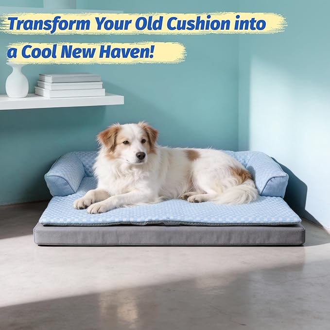 WATANIYA PET Cooling Dog Bed, Washable Cooling Mat for Large Dogs with Removable Cover, Self Cooling Couch Cover for Dog, Non-Slip Dog Couch Bed, 41x37 Inch, Blue