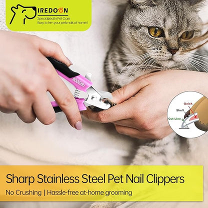IREDOON Dog & Cat Nail Clippers, 4Cr13 Stainless Steel Razor Sharp Blade - Professional Pet Grooming Tool with Nail File, Small Hand Friendly & Non-Slip Grip (Pink)