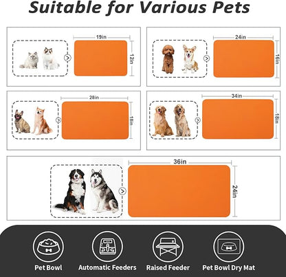 HotLive Dog Food Mat - Absorbent Cat Mat for Food and Water, No Stains Pet Feeding Bowl Mat, Easy to Clean Pet Placemats, Quick Dry Dog Water Dispenser Mat for Messy Drinkers | Orange 24"x36"