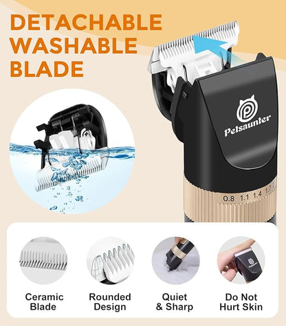 Petsaunter Dog Clippers for Grooming Kit, 4-Speed & LCD, Low Noise Electric Trimmer for Grooming, TypeC Rechargeable Dog Hair Clippers, Quiet for Dogs & Pets with Thick or Heavy Coats(C95 Set)