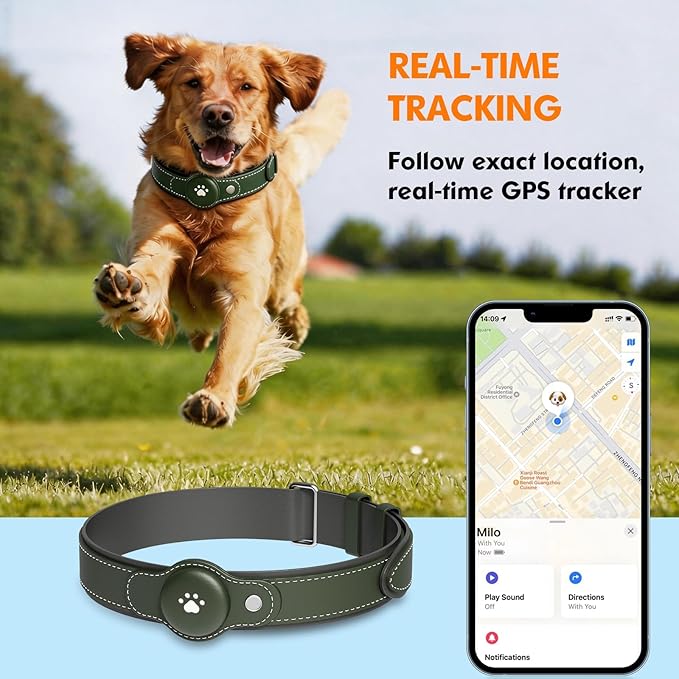 2-in-1 GPS Tracker for Dogs: Smart Pet Collar with Real-Time Tracking,No Monthly Fee/Subscription (iOS Only) Waterproof, Anti-Lost,365-Day Long Battery Life GPS Tracker Dog Collar(Tracker Included)