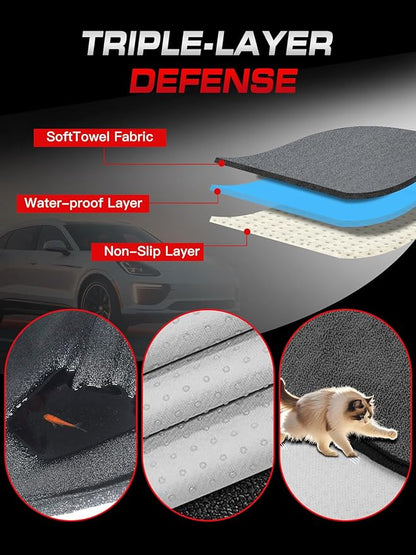 Car Seat Cover Towel, Waterproof Sweat Absorbent Back Seat Protector for Sedans SUVs & Minivans, Non-Slip Machine Washable Rear Bench Cover for Post-Gym, Beach, Pets & Kids (Gray)
