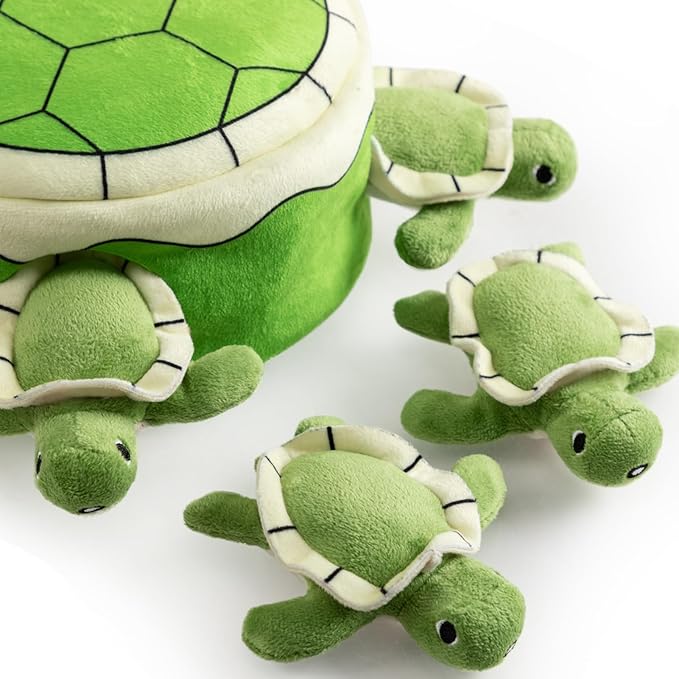 Hollypet Squeaky Dog Toy, Interactive Plush Hide and Seek Dog Toys for Small Medium Sized Dogs and Non-Aggressive Chewers, Puppy Teeth Clean Chew Toys, Turtles