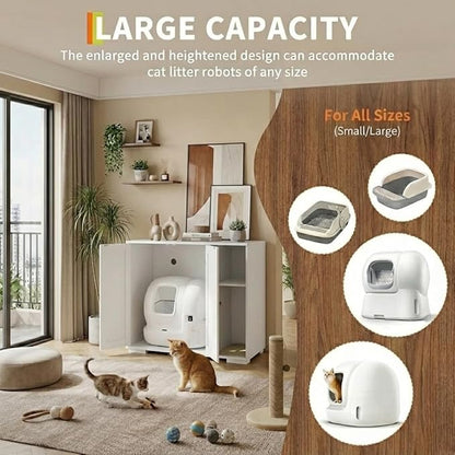 GAOMON Large Litter Box Enclosure Cabinet for Litter Robots, Cat Litter Furniture with Dog-Proof Shelf and Built-in Power Outlet, 5 Ft Power Cord, Fits Most Self-Cleaning Litter Boxes, White