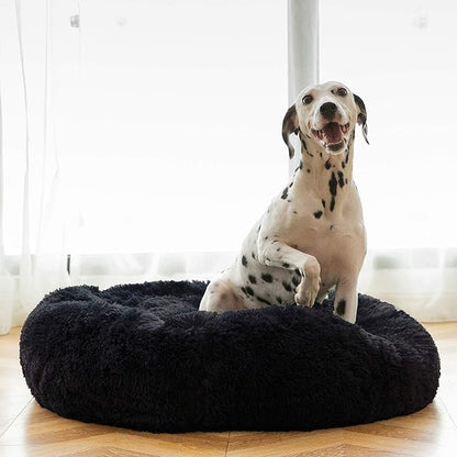 HACHIKITTY Calming Donut Cuddler Dog Bed, Round Fluffy Pet Bed for Large Dogs,Washable, Large, Black, 30''