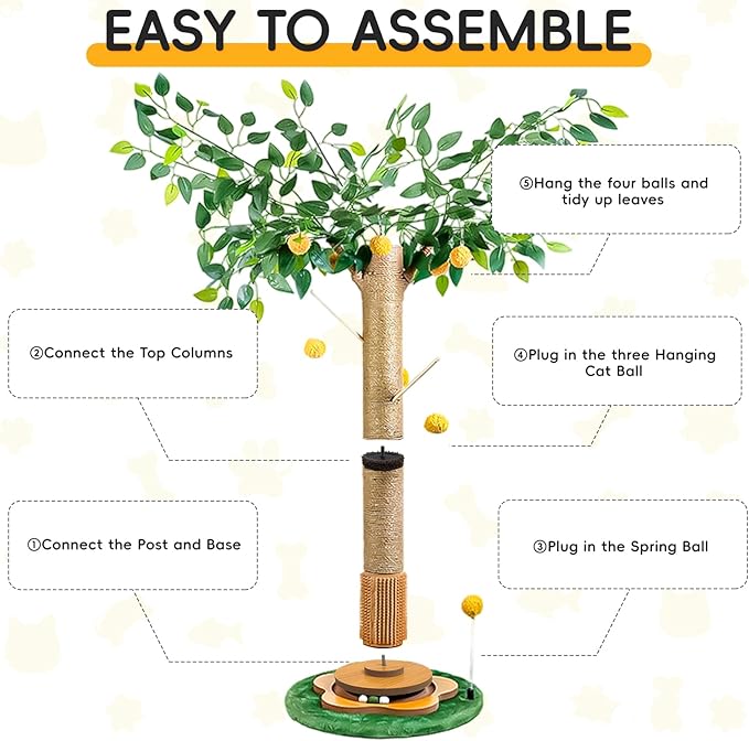 Tall Cat Scratching Post 45 Inch – Heavy Duty Sisal Cat Scratcher for Large Indoor Cats, Stable Base with Hanging Toys & Self Grooming Brush