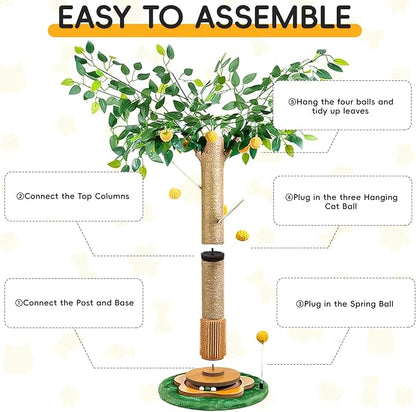 Tall Cat Scratching Post 45 Inch – Heavy Duty Sisal Cat Scratcher for Large Indoor Cats, Stable Base with Hanging Toys & Self Grooming Brush