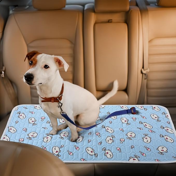 Colingmill 4 Pcs Dog Cooling Mat 28'' x 20'' Pet Cooling Mat for Dogs Cat Summer Self Cooling Mat Ice Silk Chill Pads Washable Cooling Bed Cooling Cushion for Kennel Crate Car Seat Puppy, Blue