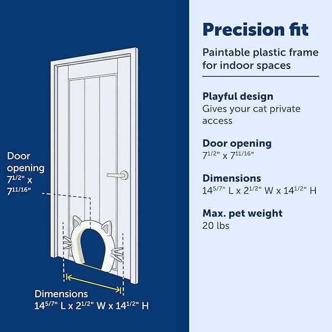PetSafe Cat Corridor Interior Pet Door - Room-to-Room Access - Dog-Proof Litter Box Entry - Feline-Shaped Pet Frame - for Privacy - Easy Install Kit - for Cats Up to 20 Lb