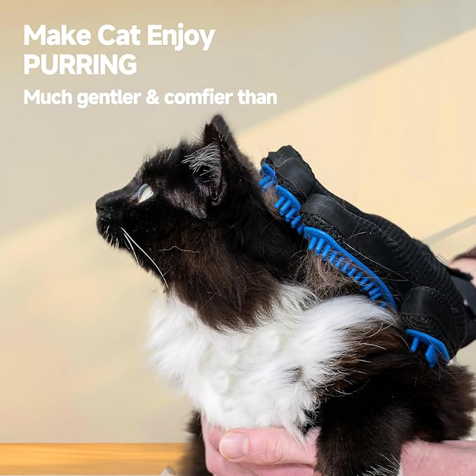 NVNAN Pet Hair Removal Glove for Dogs & Cats, 2-in-1 Deshedding Brush & Massage Mitt - Grooming Gloves for Shedding Control, Bathing and Washing, Safe for Short/Long Hair Pets 2-Pack (Blue)