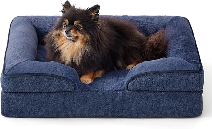 Made4pet Dog Bed Orthopedic, Dog Sofa for Small Dogs Supportive Foam Pet Cushions Bed with Washable Removable Cover, Egg-Crate Foam, Waterproof Lining Bottom, Blue, 24 * 18 * 6 Inch