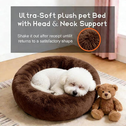 Comfort Donut Dog Bed for Small Dogs, Cat Bed & Pet Bed for Indoor Use, Medium Size with Soft Plush, Round Dog Beds for Large Dogs and Cats(Coffee,36''Lx36''Wx8''Th)