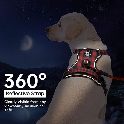 IVY&LANE No Pull Dog Harness with Leash Set, Reflective No Choke Pet Vest,Adjustable Oxford Dog Vest Harness with Easy Control Handle for Large Dogs (Checkered Red,L)