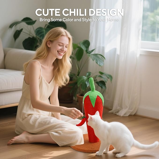LIFLIX Chili Cat Scratching Post, 17'' Cute and Fun Sisal Cat Scratcher for Indoor Cats and Kittens